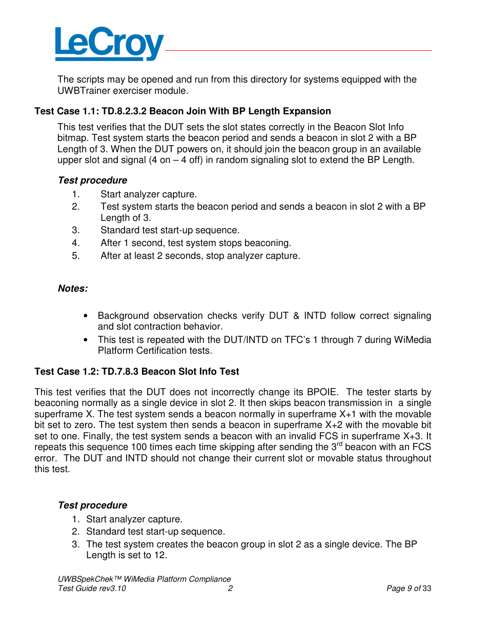 Teledyne LeCroy UWBSpekChek and WiMedia Platform Test User Guide User Manual | Page 9 / 33