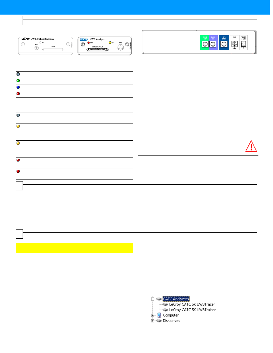 Setting up the analyzer, Front panel description, Rear panel description | Installing the software | Teledyne LeCroy UWBTracer Getting Started Guide User Manual | Page 2 / 4