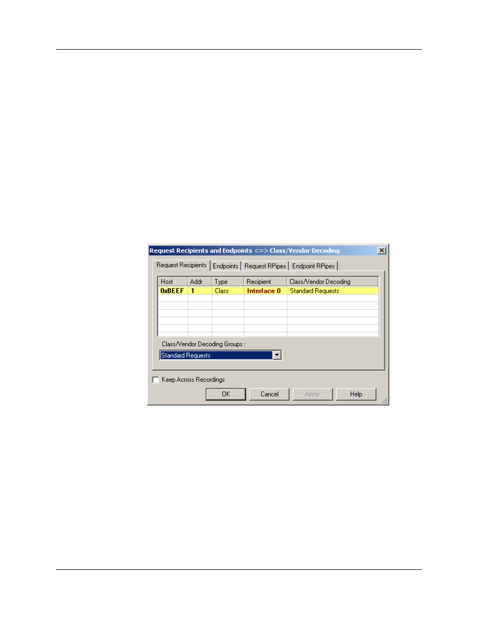 2 class/vendor decoding options, Mapping request recipient to class/vendor decoding | Teledyne LeCroy UWBTracer User Manual User Manual | Page 103 / 334