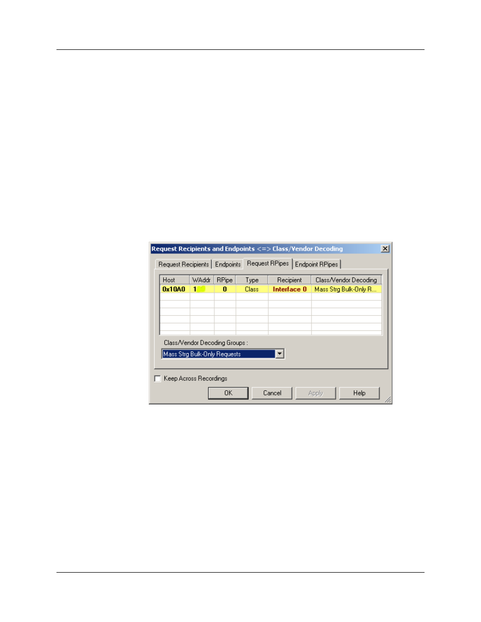 Mapping request rpipe to class/vendor decoding, Figure 7.5 request rpipes dialog box | Teledyne LeCroy UWBTracer User Manual User Manual | Page 108 / 334