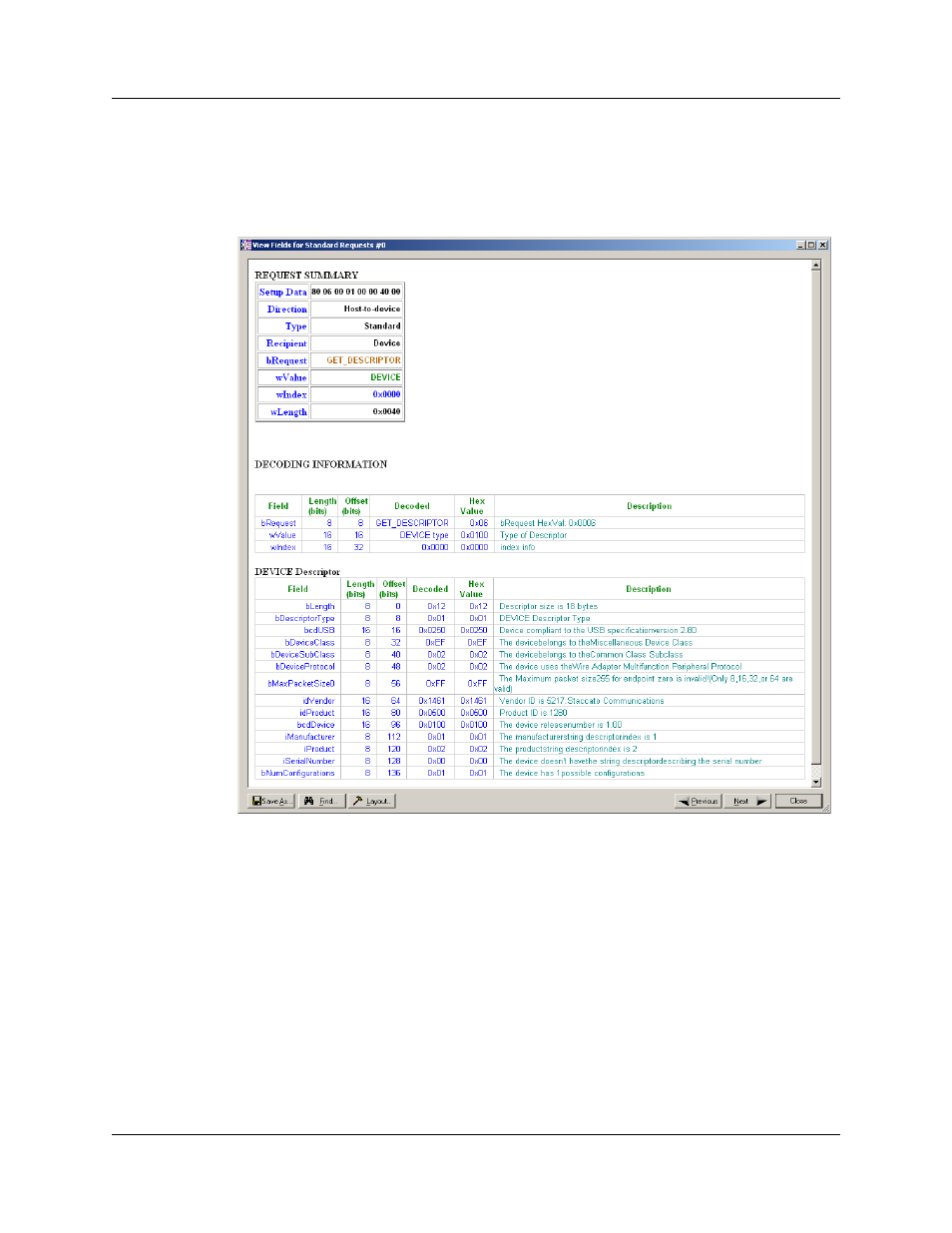 Decoding standard requests, Figure 7.8 standard request text box | Teledyne LeCroy UWBTracer User Manual User Manual | Page 112 / 334