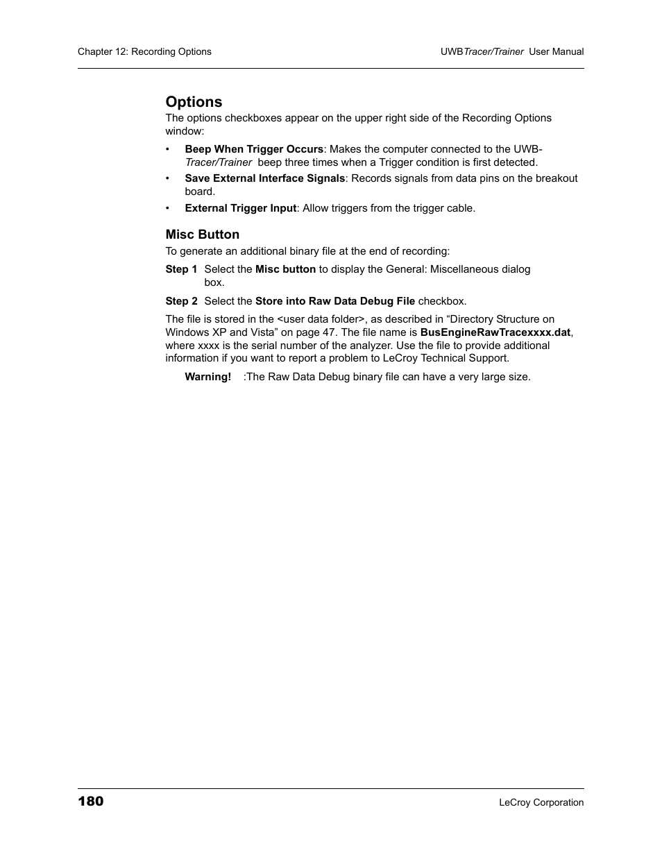 Options | Teledyne LeCroy UWBTracer User Manual User Manual | Page 198 / 334