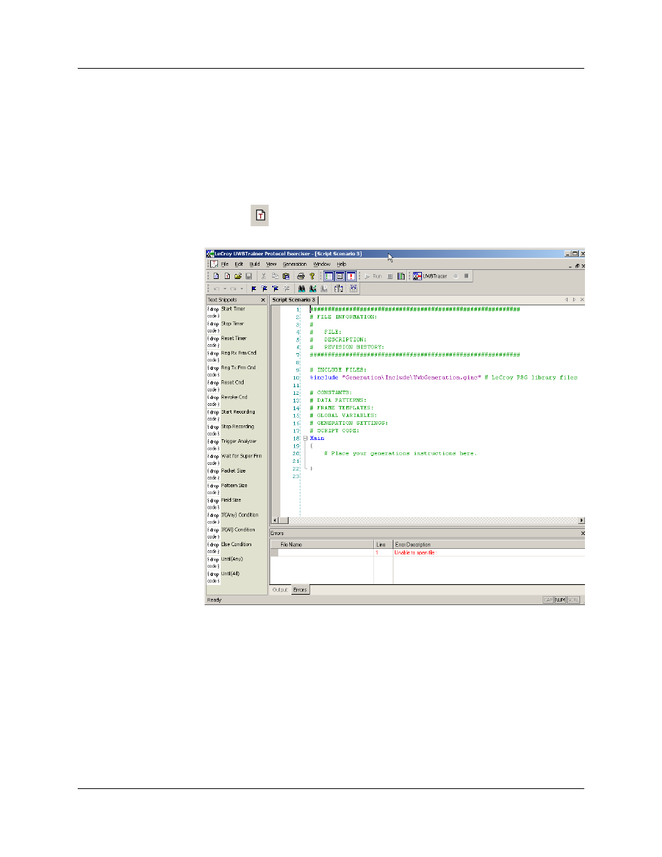 2 creating a script using the script editor | Teledyne LeCroy UWBTracer User Manual User Manual | Page 263 / 334