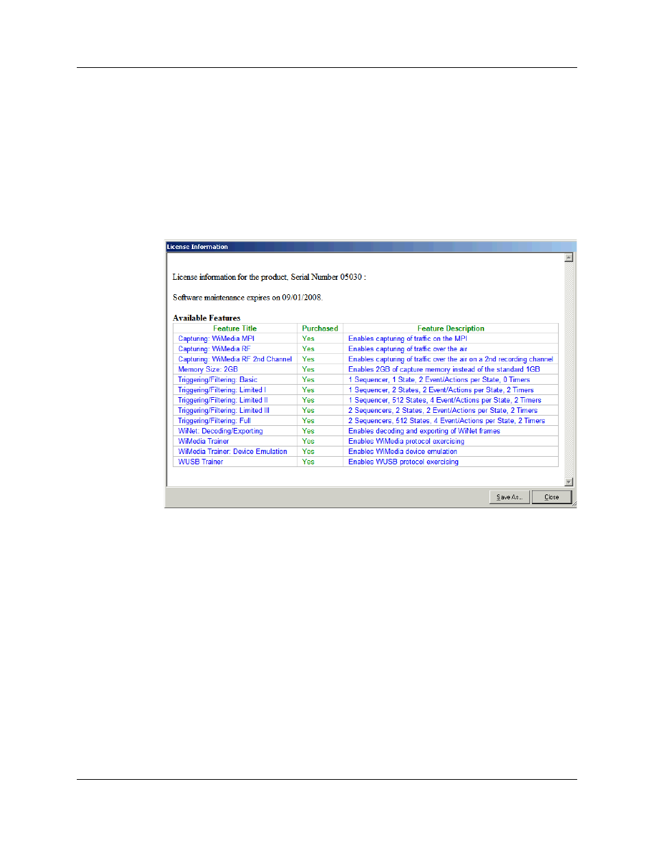 5 license information, Figure 16.3 license information window | Teledyne LeCroy UWBTracer User Manual User Manual | Page 300 / 334