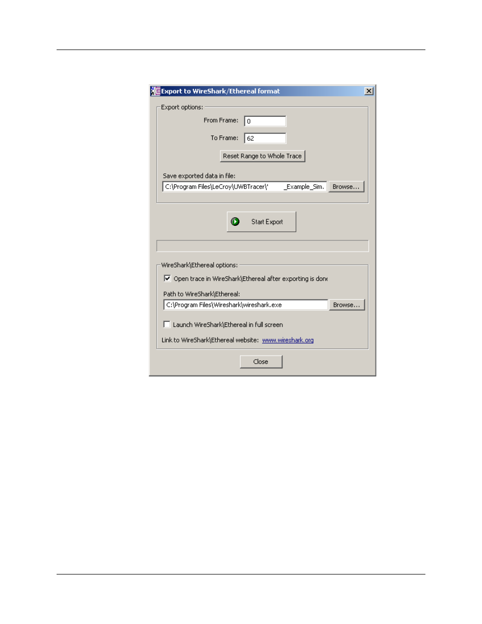 Figure 3.23 export to wireshark/ethereal format | Teledyne LeCroy UWBTracer User Manual User Manual | Page 61 / 334