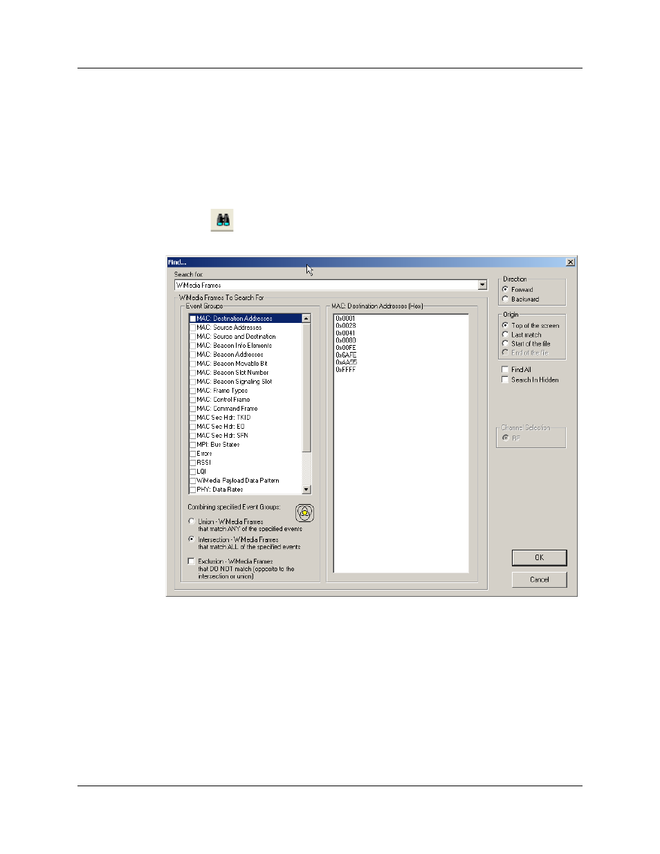 6 find, Figure 5.16 find window, frames checkboxes | Teledyne LeCroy UWBTracer User Manual User Manual | Page 81 / 334