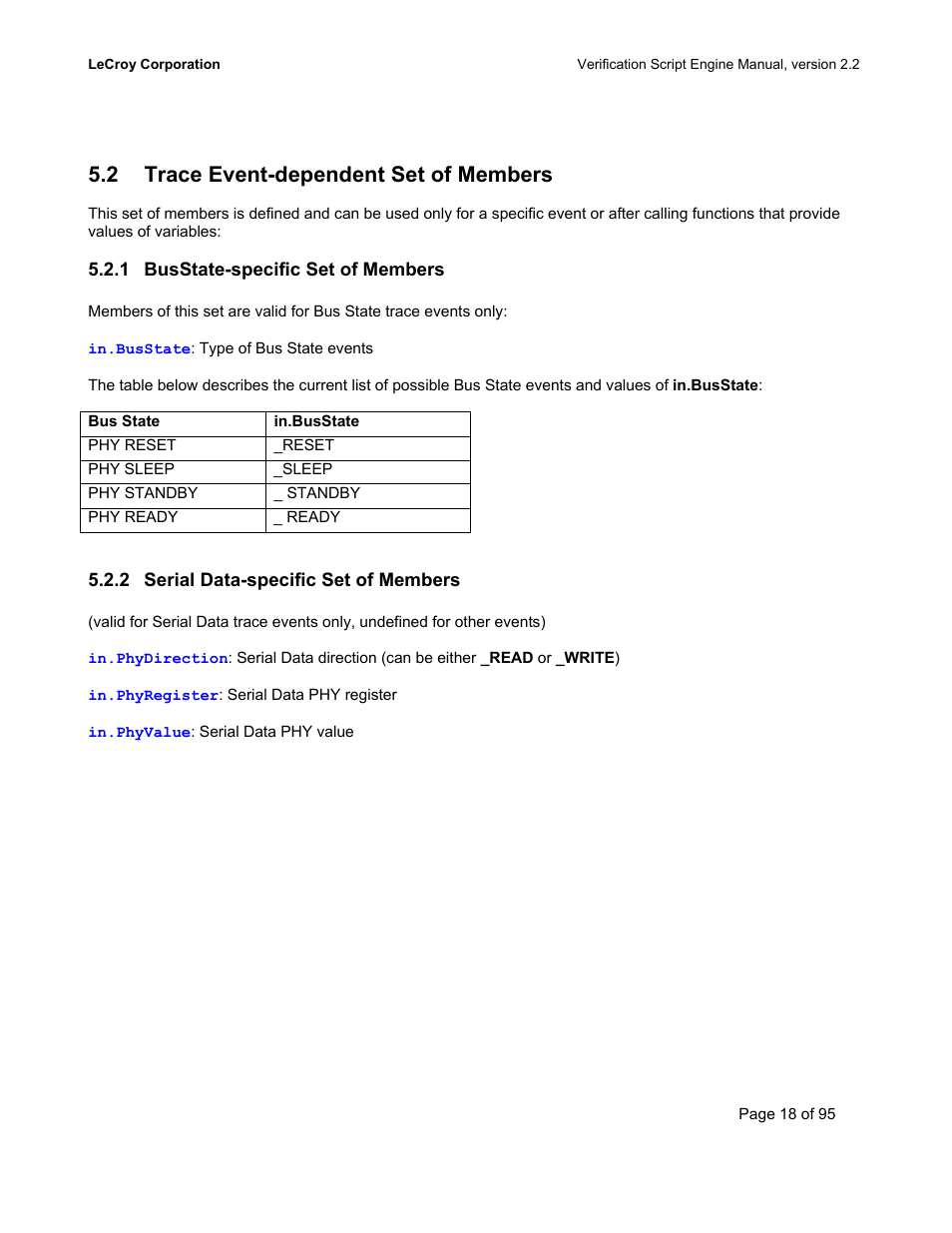Trace event-dependent set of members, Busstate-specific set of members, Serial data-specific set of members | Race, Vent, Dependent, Et of, Embers, 2 trace event-dependent set of members | Teledyne LeCroy UWBTracer Verification Script Engine Manual User Manual | Page 18 / 95