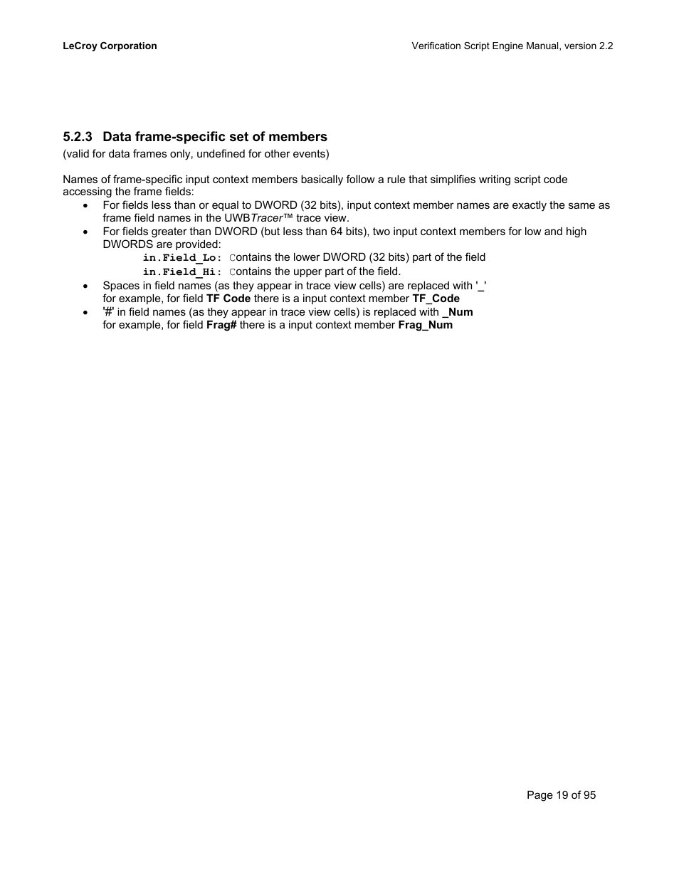 Data frame-specific set of members | Teledyne LeCroy UWBTracer Verification Script Engine Manual User Manual | Page 19 / 95