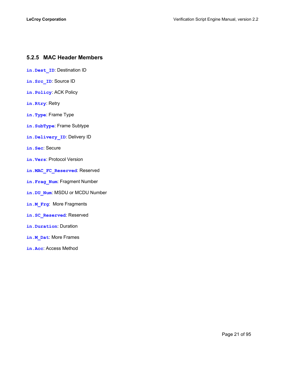 Mac header members | Teledyne LeCroy UWBTracer Verification Script Engine Manual User Manual | Page 21 / 95