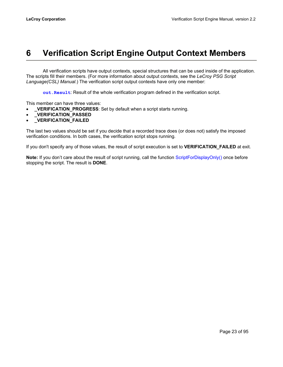 Verification script engine output context members, 6verification script engine output context members | Teledyne LeCroy UWBTracer Verification Script Engine Manual User Manual | Page 23 / 95