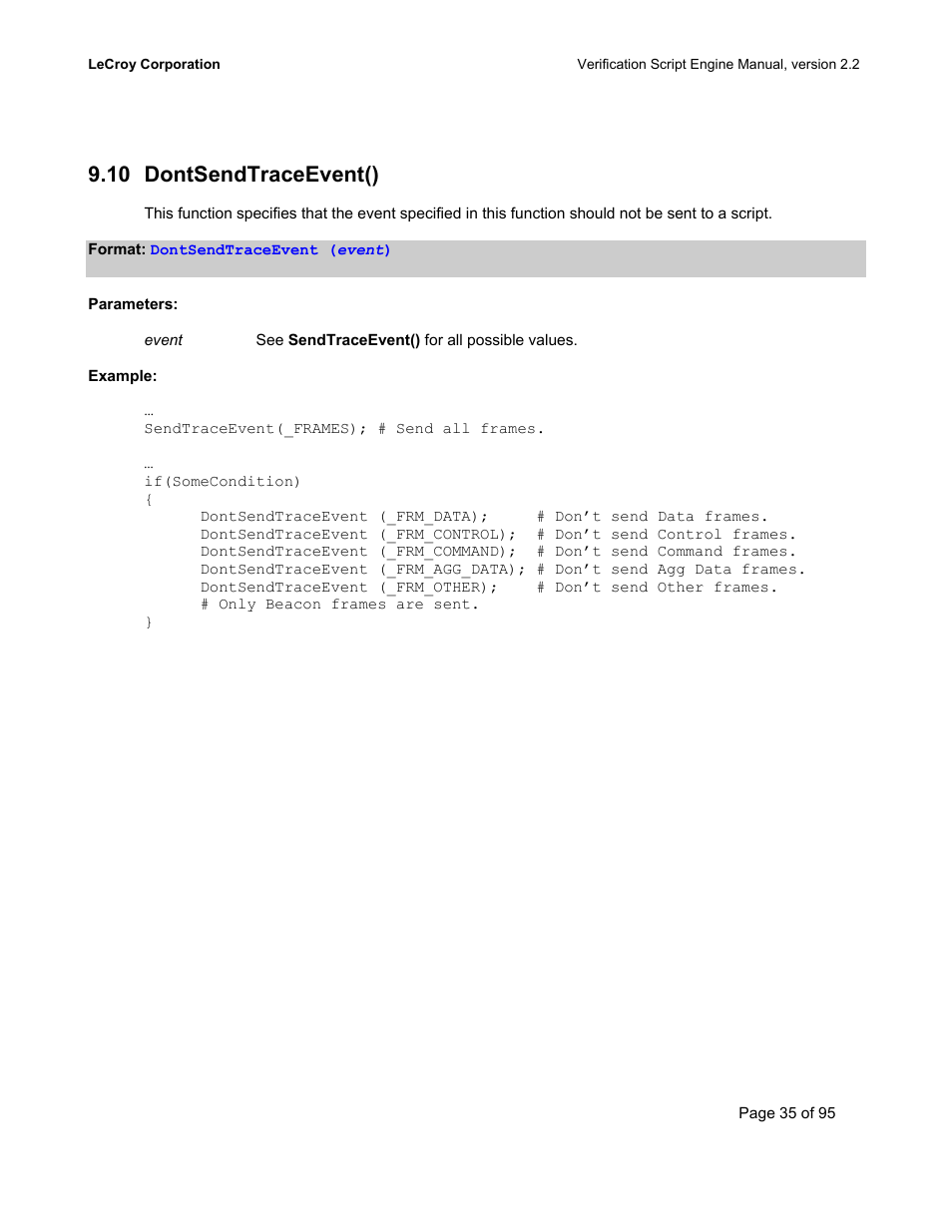 Dontsendtraceevent(), Race, Vent | 10 dontsendtraceevent() | Teledyne LeCroy UWBTracer Verification Script Engine Manual User Manual | Page 35 / 95