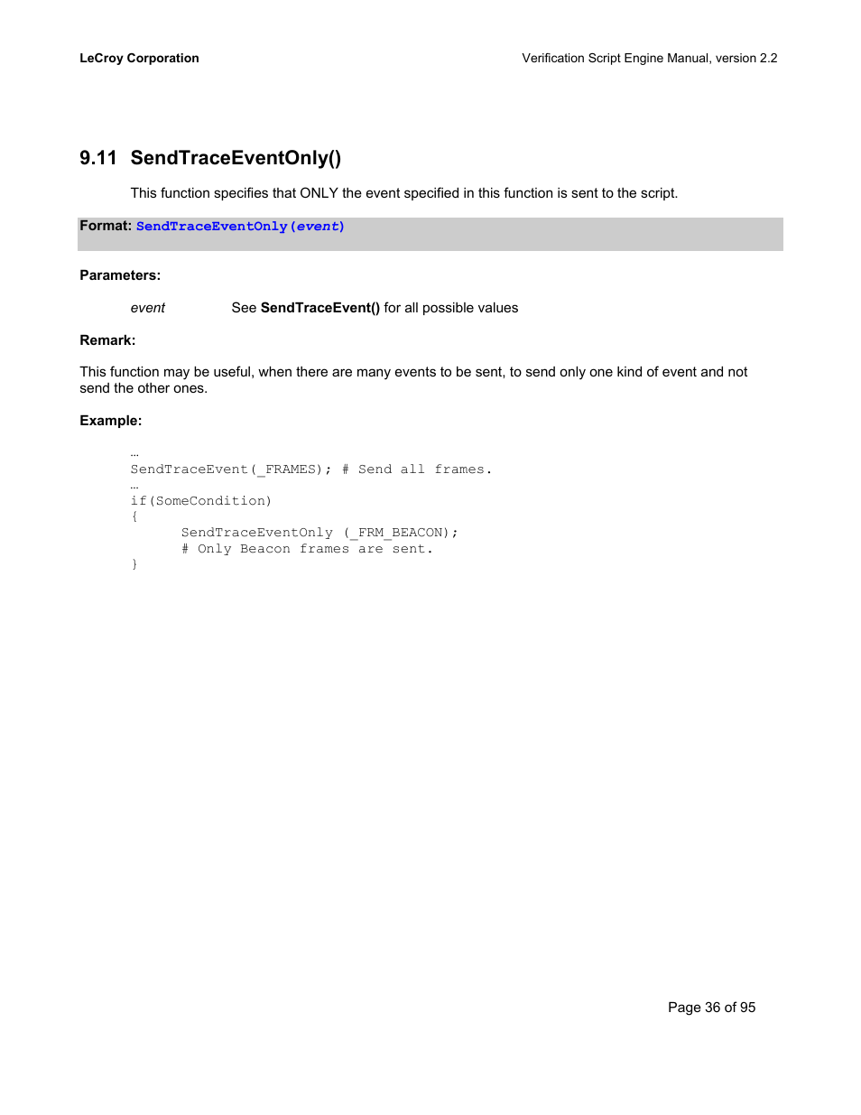 Sendtraceeventonly(), Race, Vent | 11 sendtraceeventonly() | Teledyne LeCroy UWBTracer Verification Script Engine Manual User Manual | Page 36 / 95