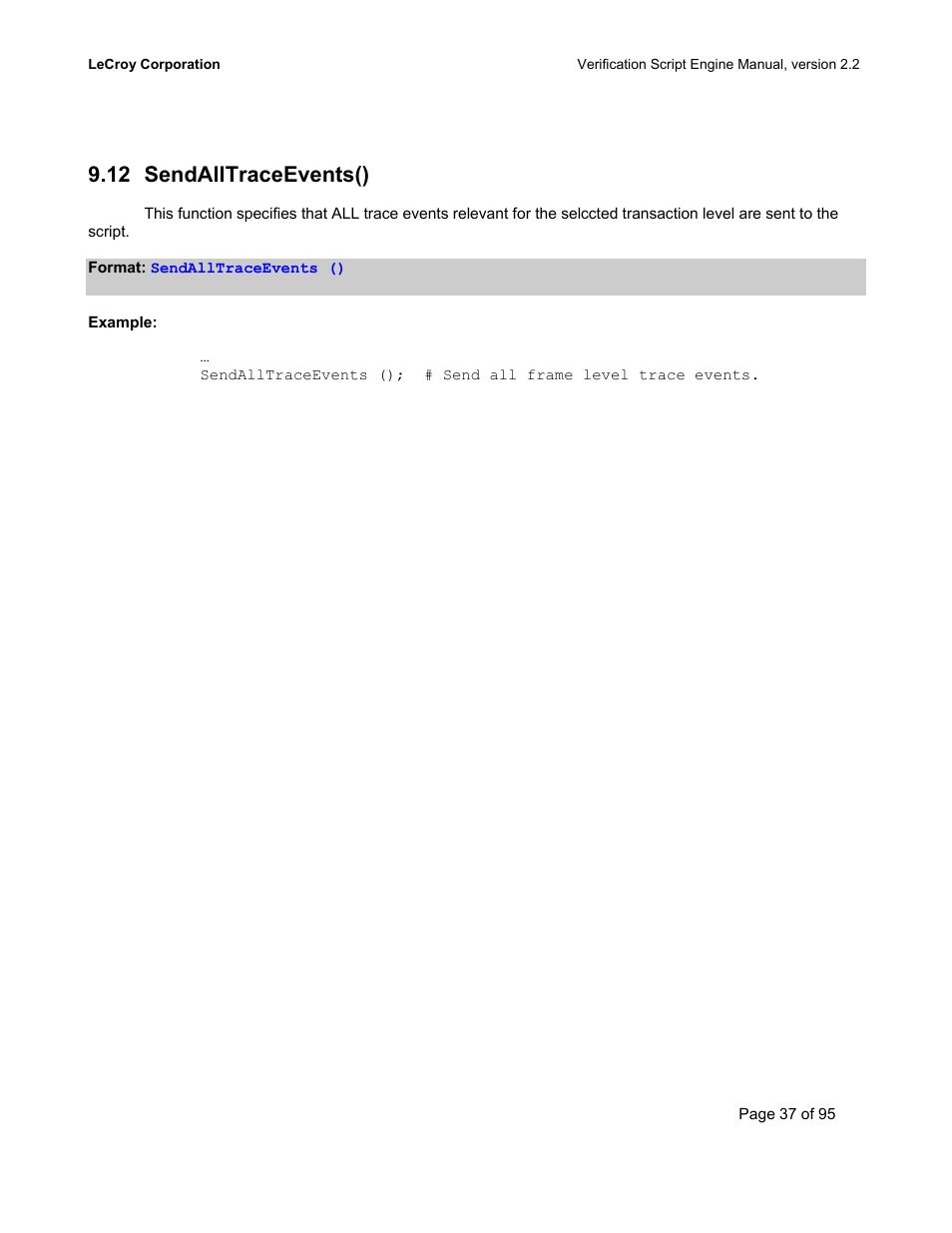 Sendalltraceevents(), Race, Vents | 12 sendalltraceevents() | Teledyne LeCroy UWBTracer Verification Script Engine Manual User Manual | Page 37 / 95