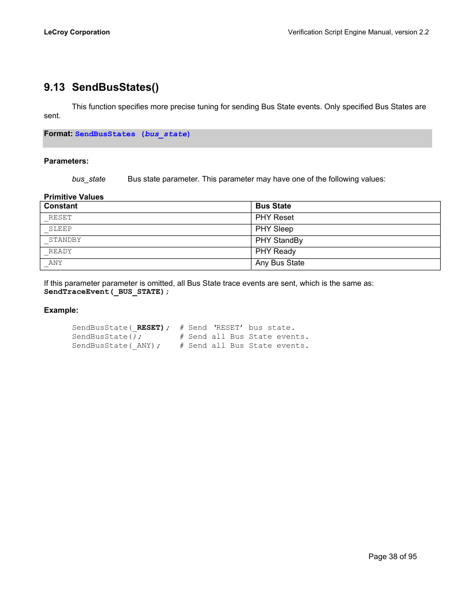 Sendbusstates(), Tates, 13 sendbusstates() | Teledyne LeCroy UWBTracer Verification Script Engine Manual User Manual | Page 38 / 95