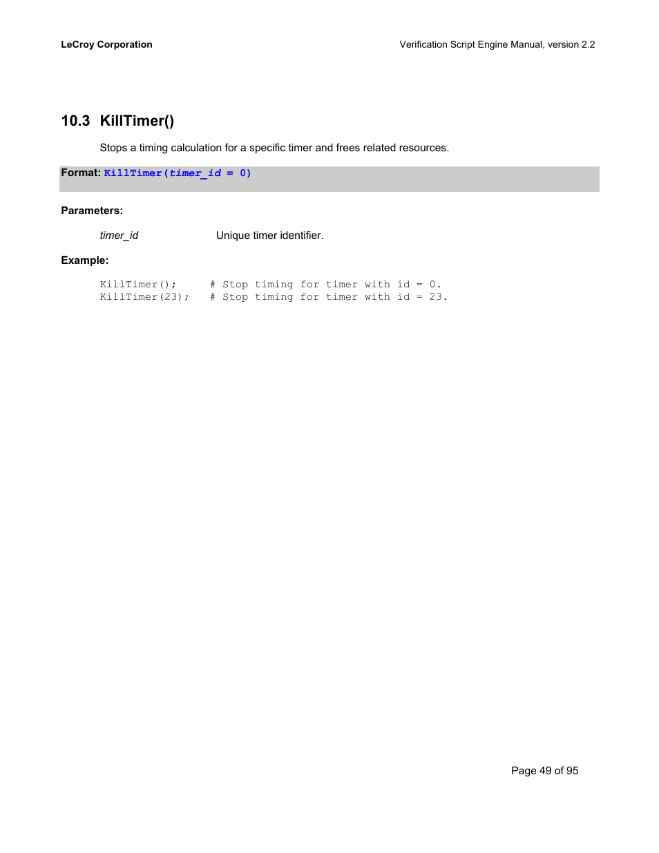 Killtimer(), Imer, 3 killtimer() | Teledyne LeCroy UWBTracer Verification Script Engine Manual User Manual | Page 49 / 95