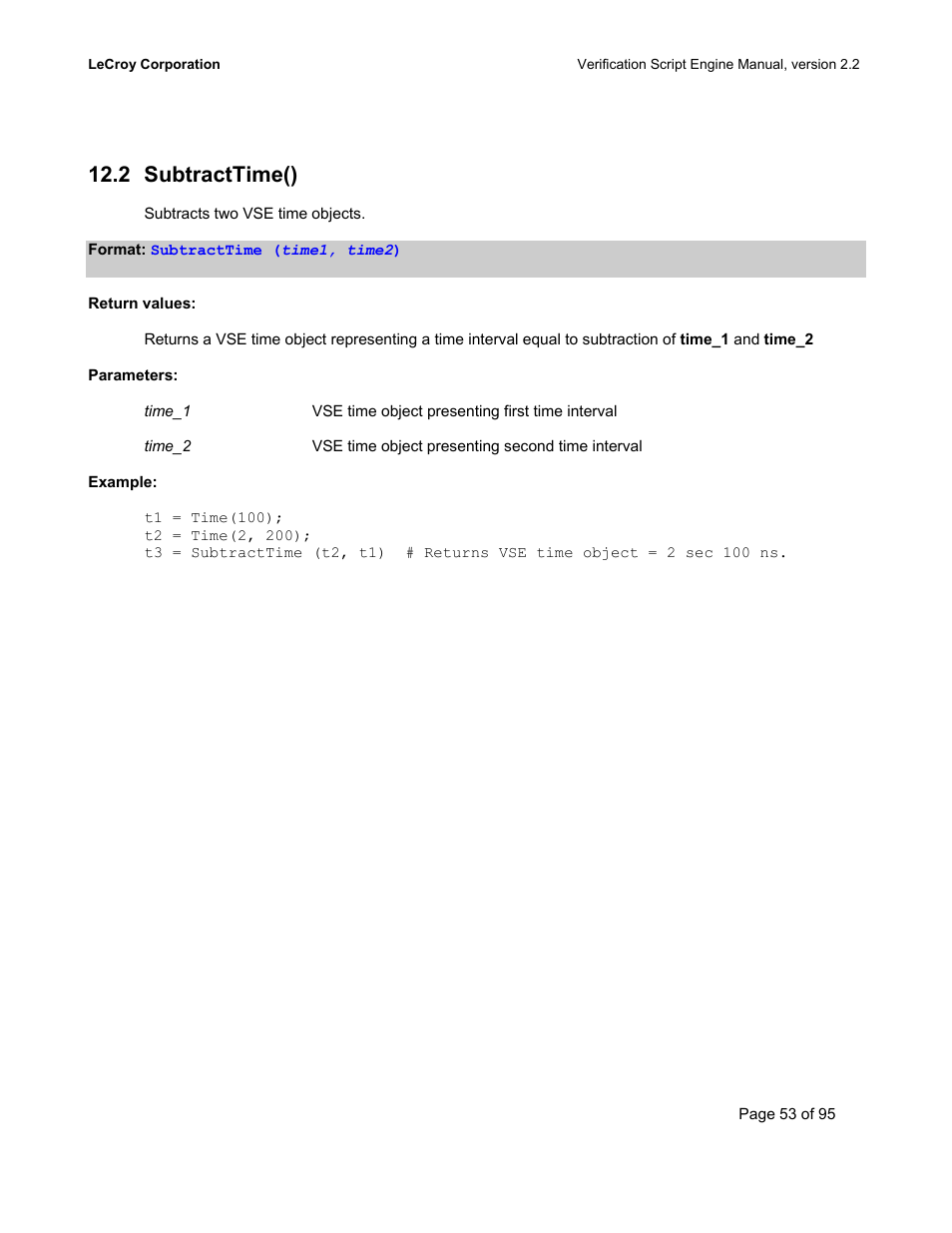 Subtracttime(), Ubtract, 2 subtracttime() | Teledyne LeCroy UWBTracer Verification Script Engine Manual User Manual | Page 53 / 95