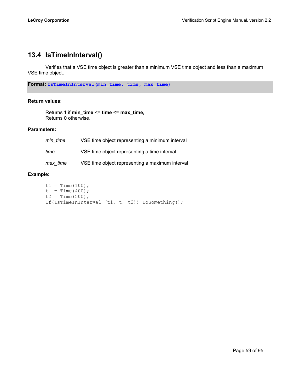 Istimeininterval(), Nterval, 4 istimeininterval() | Teledyne LeCroy UWBTracer Verification Script Engine Manual User Manual | Page 59 / 95