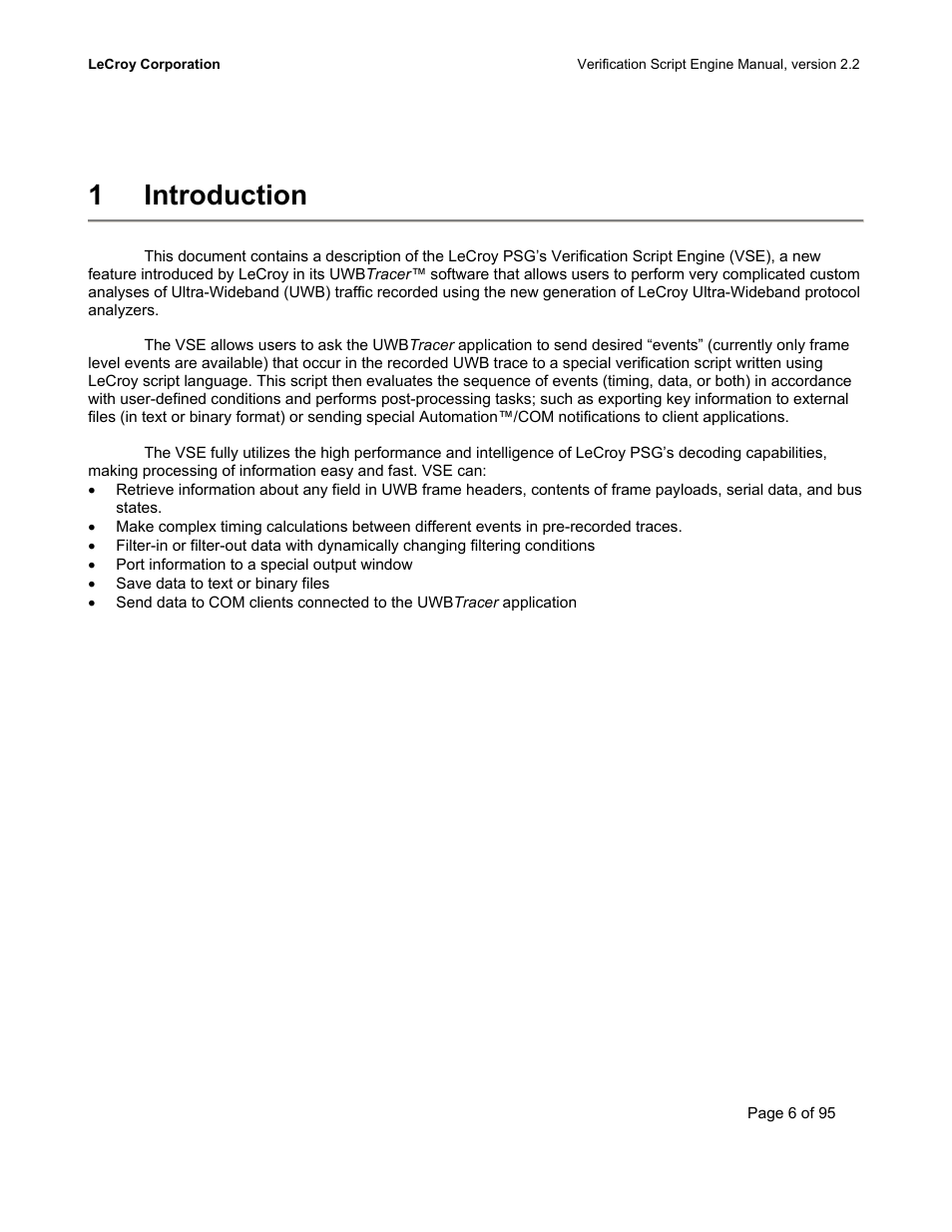 Introduction, 1 introduction | Teledyne LeCroy UWBTracer Verification Script Engine Manual User Manual | Page 6 / 95