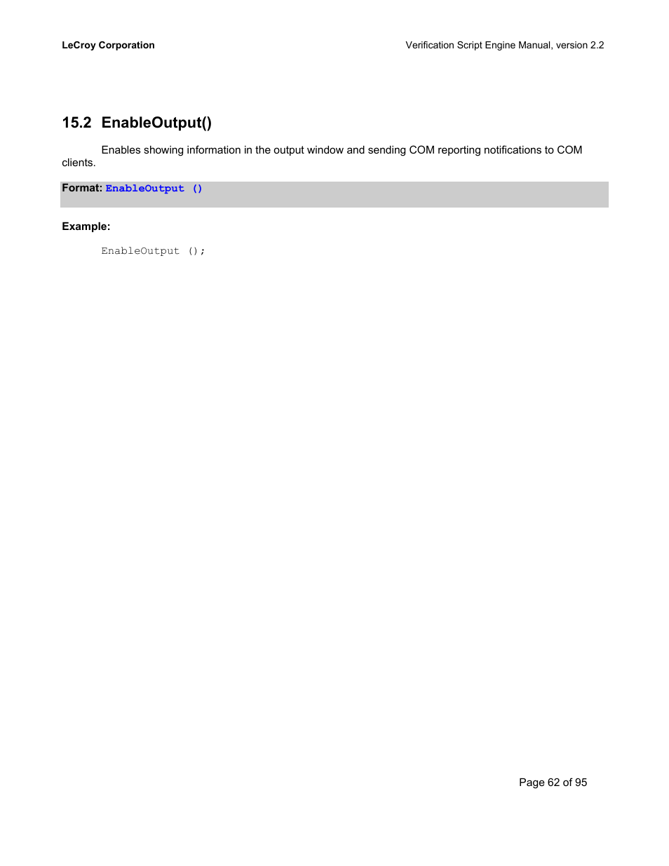 Enableoutput(), Nable, Utput | 2 enableoutput() | Teledyne LeCroy UWBTracer Verification Script Engine Manual User Manual | Page 62 / 95