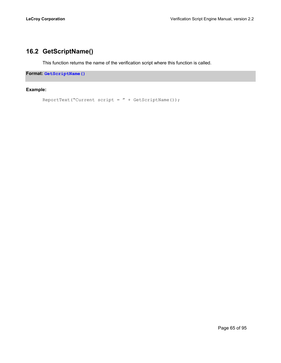 Getscriptname(), Cript, 2 getscriptname() | Teledyne LeCroy UWBTracer Verification Script Engine Manual User Manual | Page 65 / 95