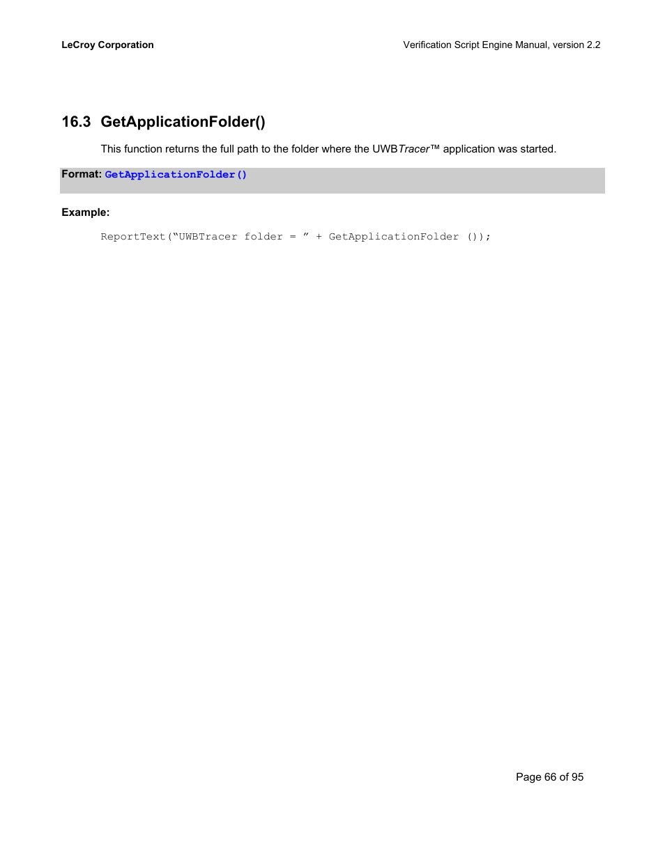 Getapplicationfolder(), Pplication, Older | 3 getapplicationfolder() | Teledyne LeCroy UWBTracer Verification Script Engine Manual User Manual | Page 66 / 95