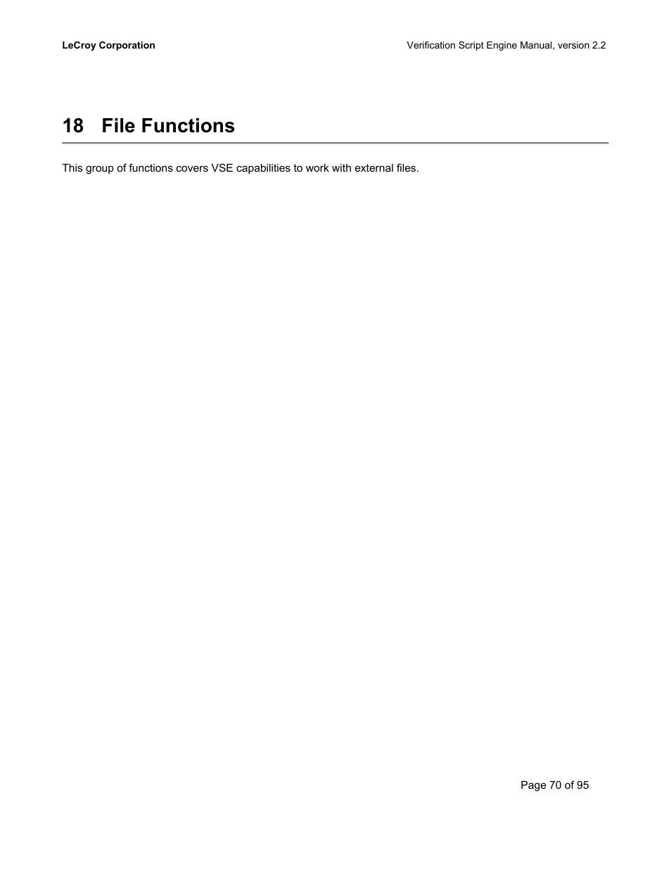 File functions, 18 file functions | Teledyne LeCroy UWBTracer Verification Script Engine Manual User Manual | Page 70 / 95