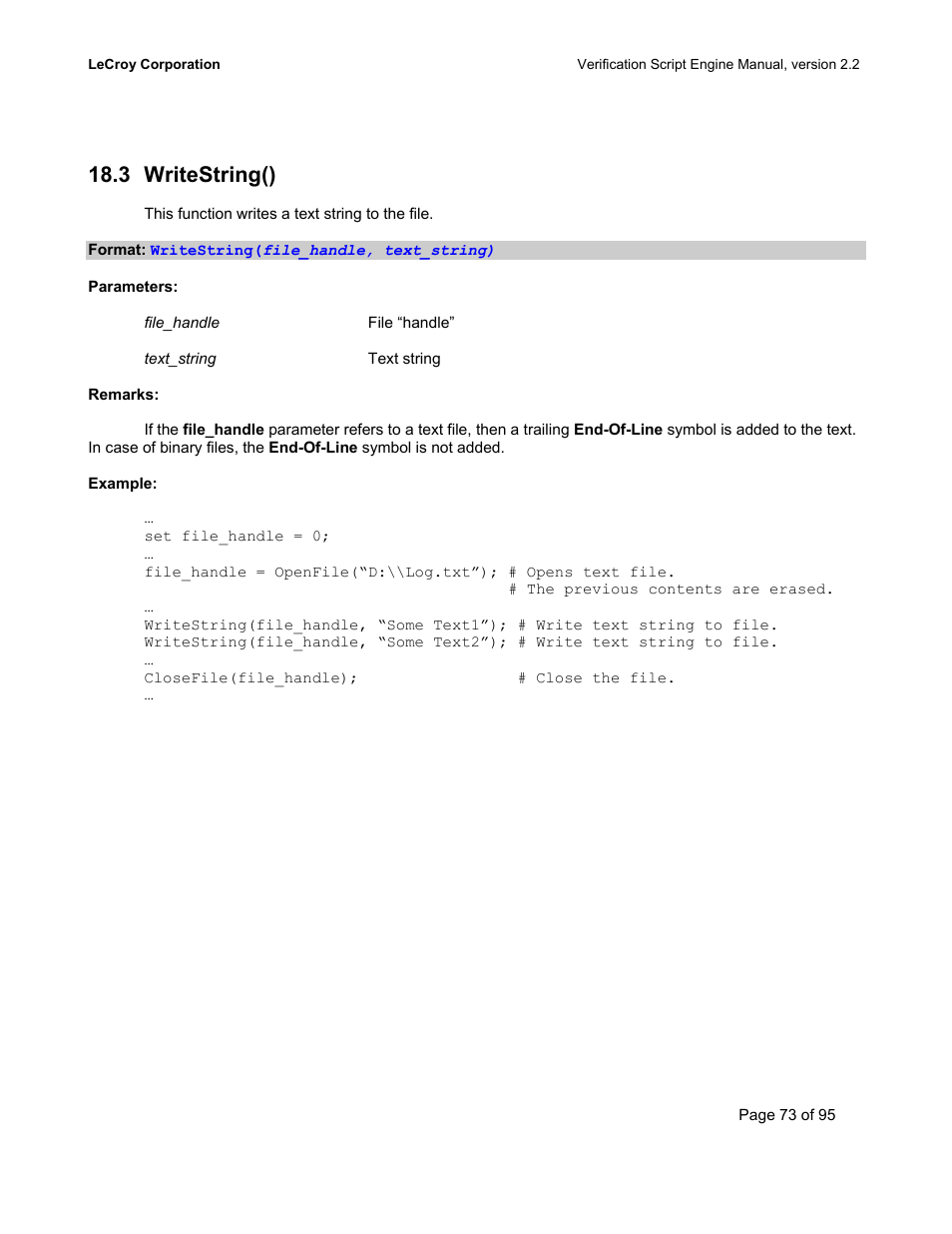 Writestring(), Rite, Tring | 3 writestring() | Teledyne LeCroy UWBTracer Verification Script Engine Manual User Manual | Page 73 / 95