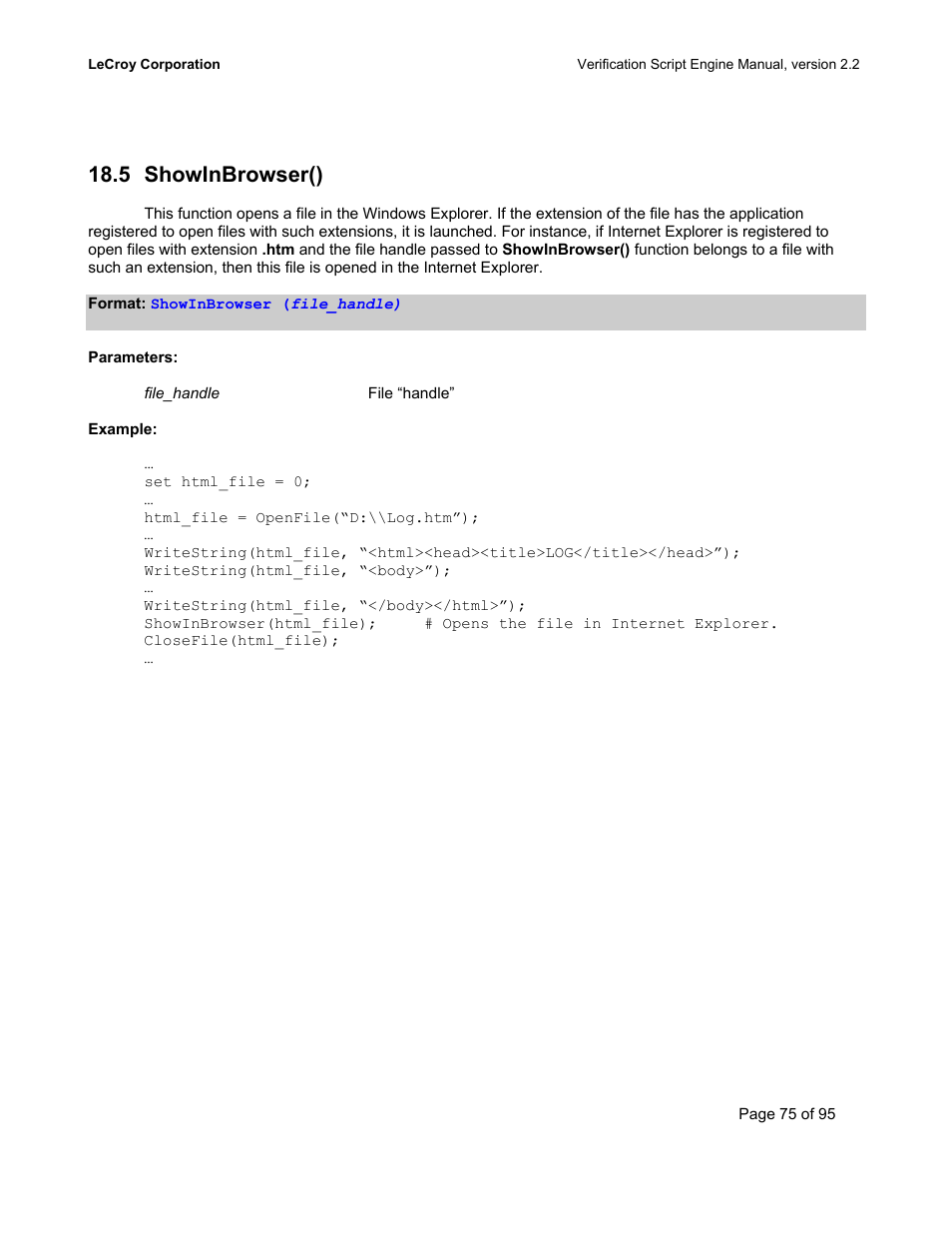 Showinbrowser(), Rowser, 5 showinbrowser() | Teledyne LeCroy UWBTracer Verification Script Engine Manual User Manual | Page 75 / 95