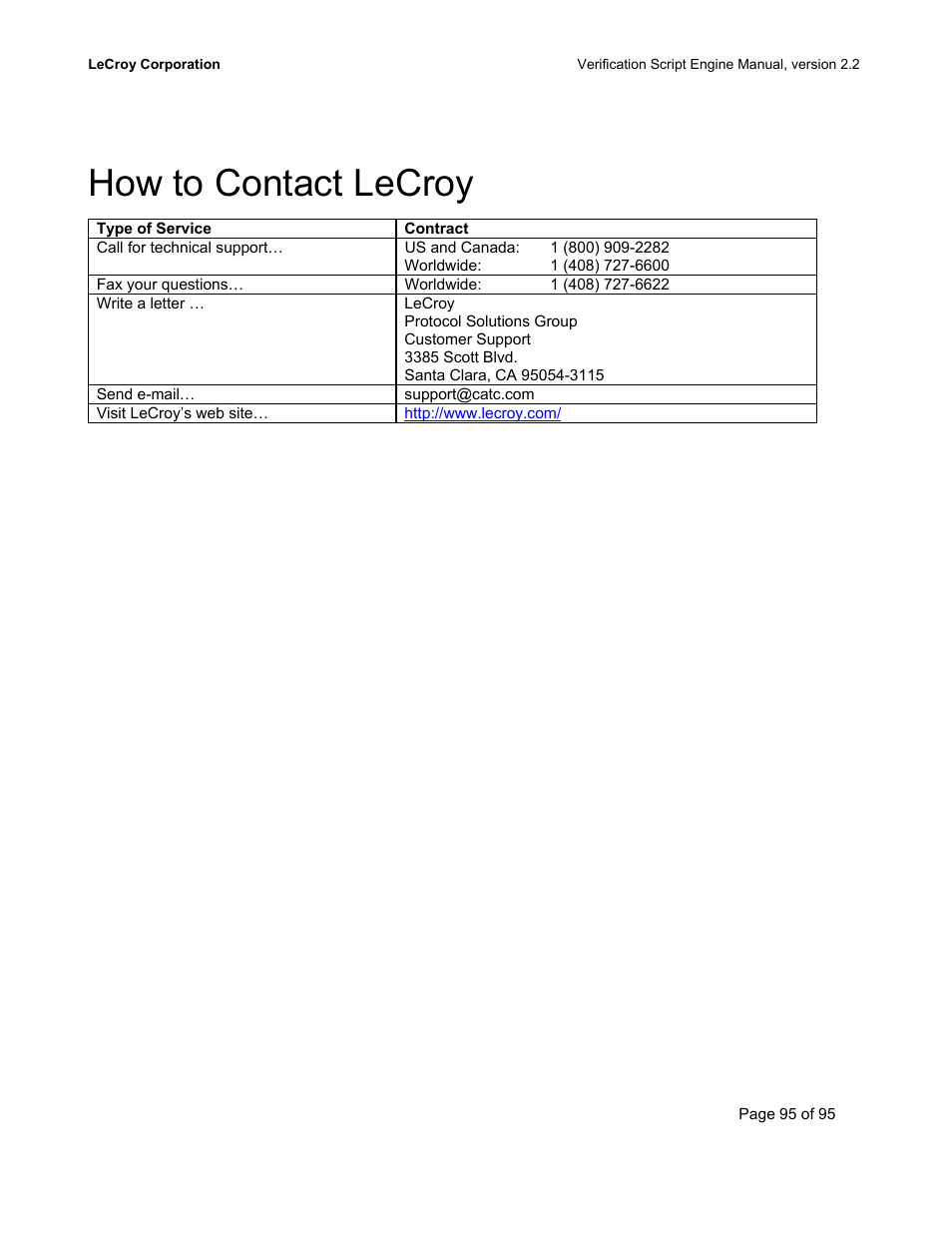 How to contact lecroy | Teledyne LeCroy UWBTracer Verification Script Engine Manual User Manual | Page 95 / 95