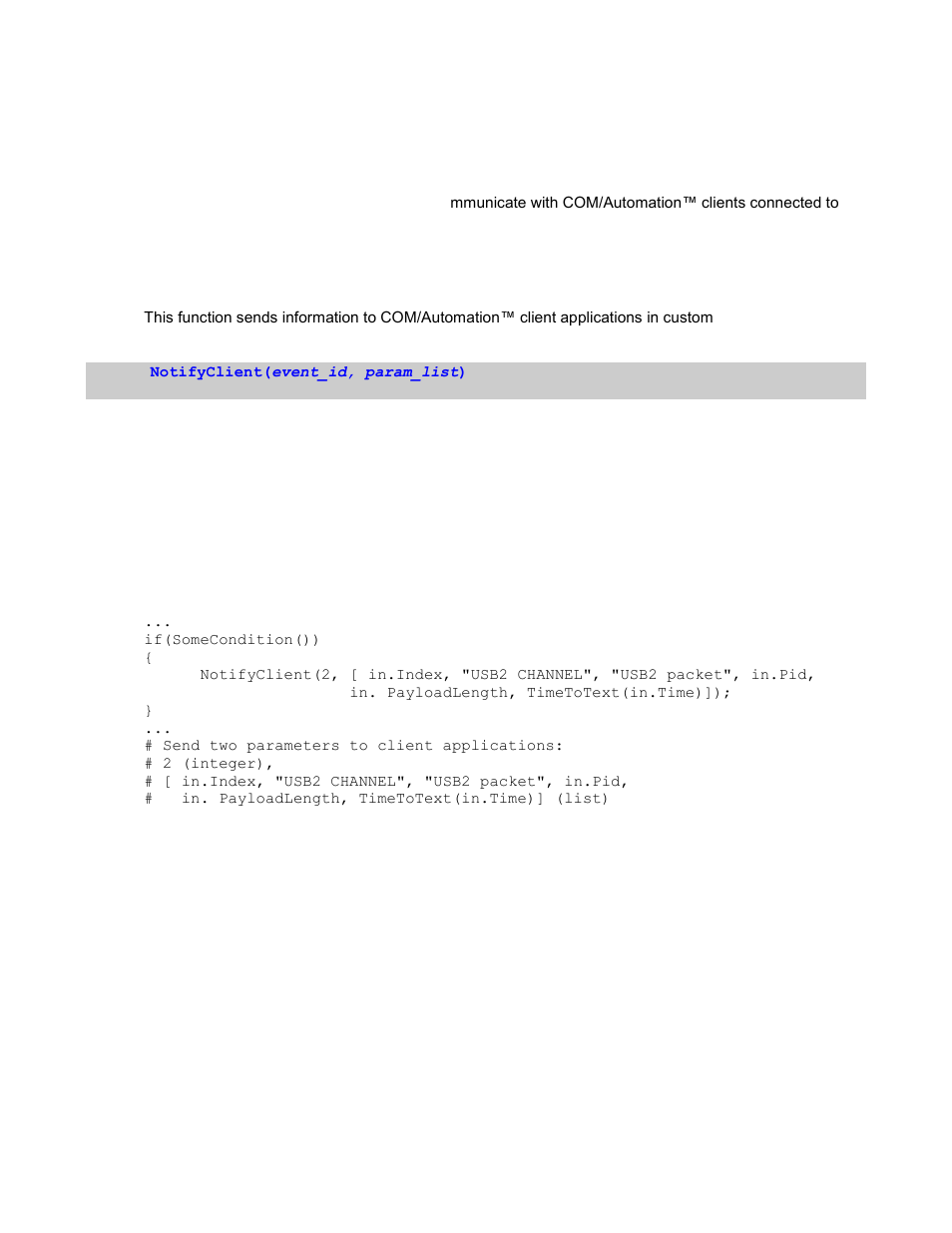 21 com/automation communication functions, 1 notifyclient(), Com/automation communication functions | Otify, Lient | Teledyne LeCroy Verification Script Engine (VSE) Manual User Manual | Page 101 / 115