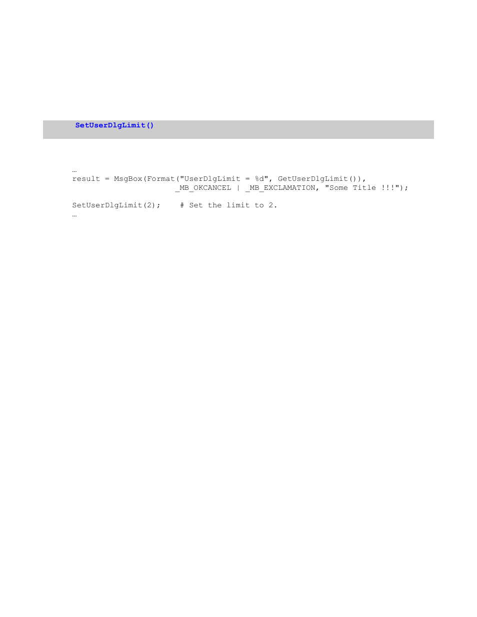 4 setuserdlglimit(), Imit | Teledyne LeCroy Verification Script Engine (VSE) Manual User Manual | Page 107 / 115