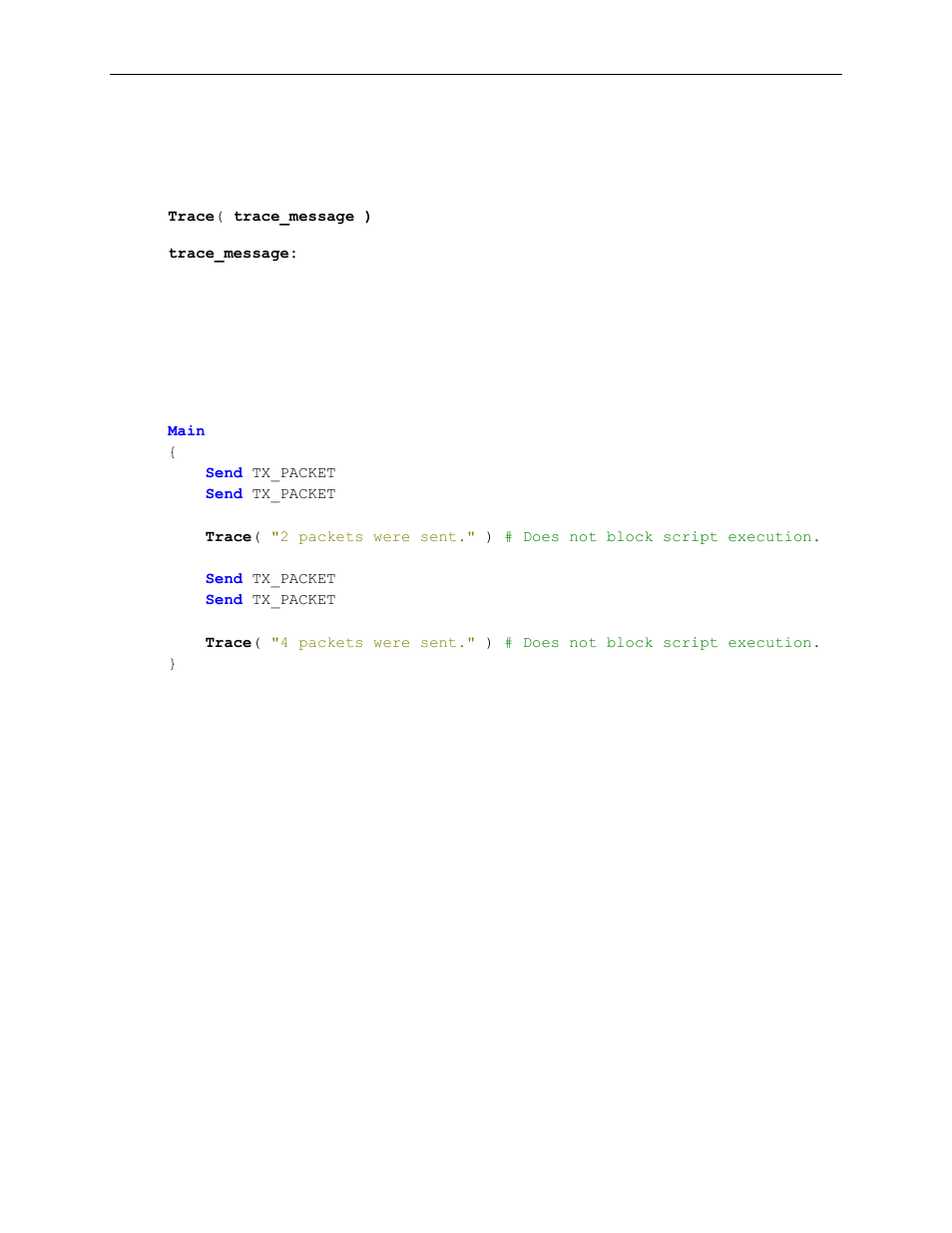 4 trace instruction, Trace instruction, Trace | Teledyne LeCroy Voyager Exerciser Generation Script Language Manual User Manual | Page 100 / 167