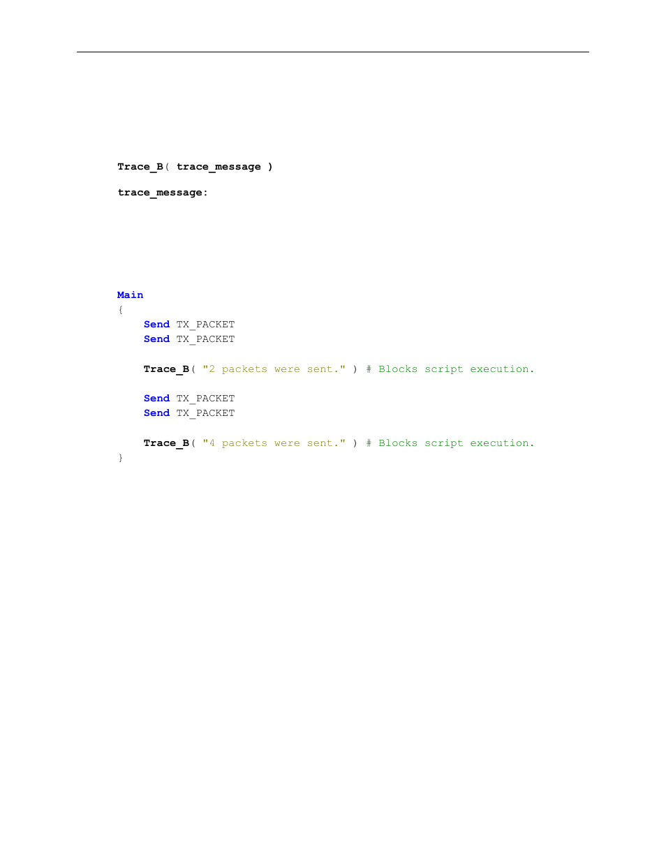5 trace_b instruction, Trace_b instruction, Trace_b | Teledyne LeCroy Voyager Exerciser Generation Script Language Manual User Manual | Page 101 / 167