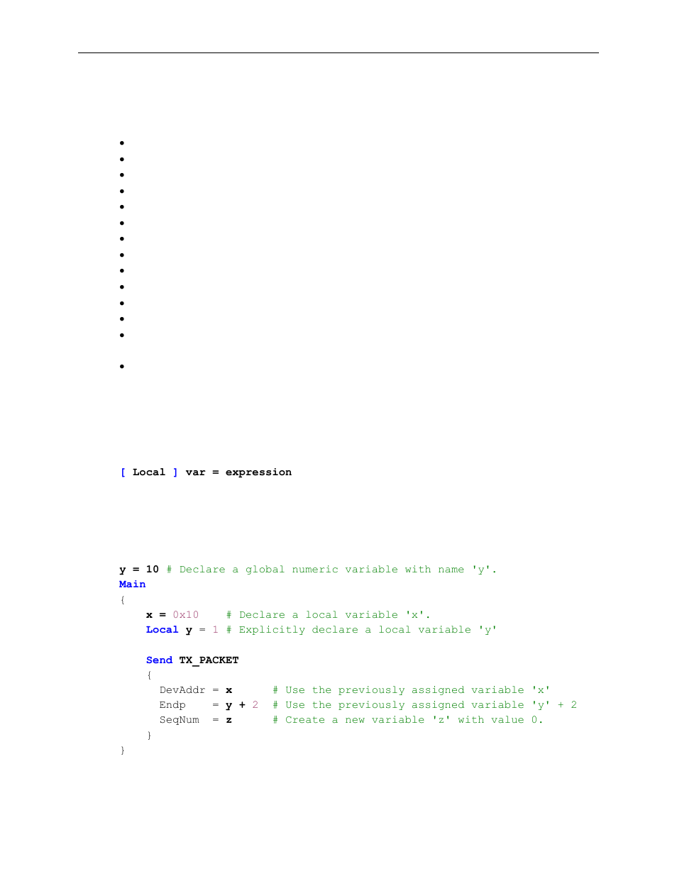 10 advanced script parser features, 1 local numeric parser variables, Advanced script parser features | Local numeric parser variables, Local | Teledyne LeCroy Voyager Exerciser Generation Script Language Manual User Manual | Page 102 / 167