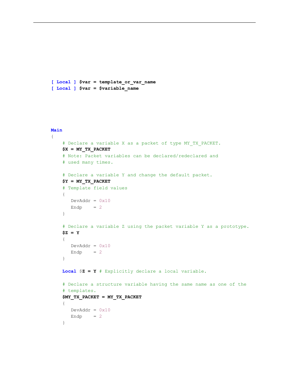 2 local structure parser variables, Local structure parser variables | Teledyne LeCroy Voyager Exerciser Generation Script Language Manual User Manual | Page 103 / 167