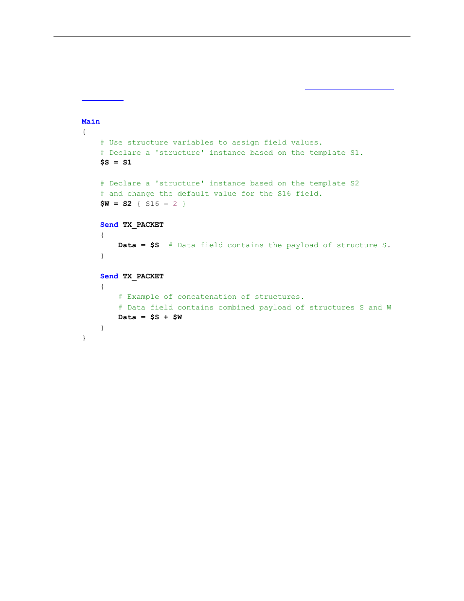 7 using structure variables to assign field values, Using structure variables to assign field values | Teledyne LeCroy Voyager Exerciser Generation Script Language Manual User Manual | Page 112 / 167