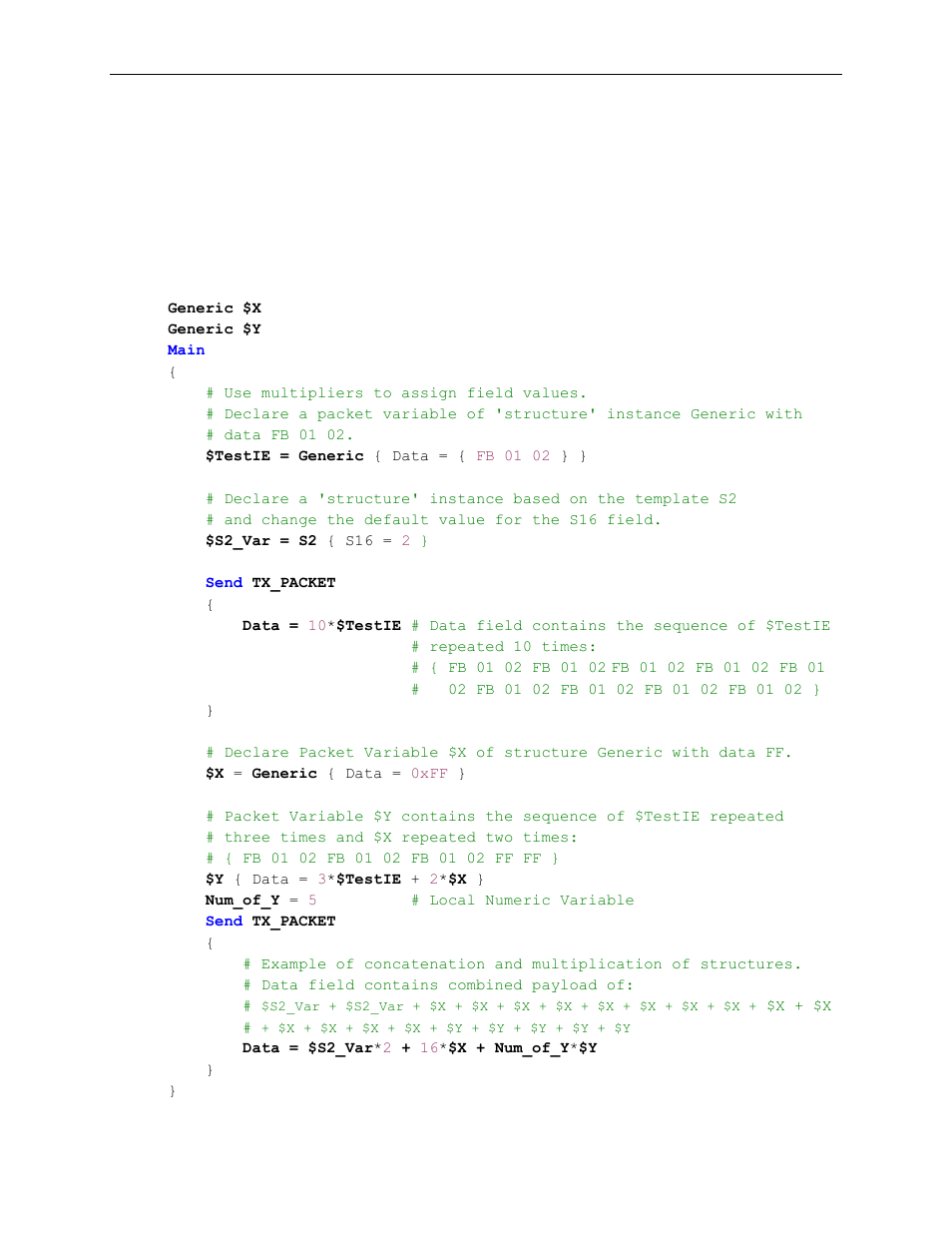 8 using multipliers to assign field values, Using multipliers to assign field values, Multiplier | Teledyne LeCroy Voyager Exerciser Generation Script Language Manual User Manual | Page 113 / 167