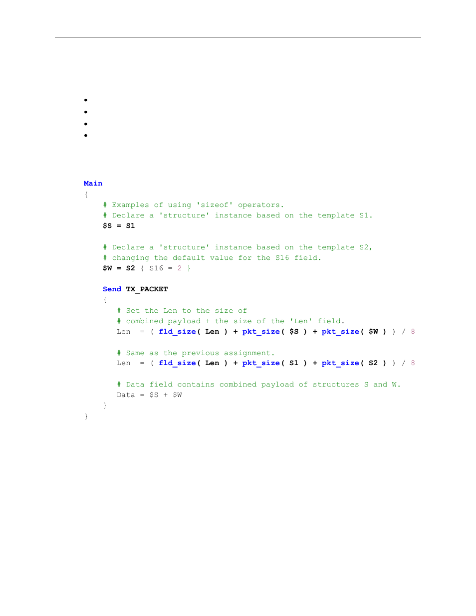 11 sizeof operators, Sizeof operators, Fld_size_o | Pkt_size_o, Pttn_size_o | Teledyne LeCroy Voyager Exerciser Generation Script Language Manual User Manual | Page 118 / 167