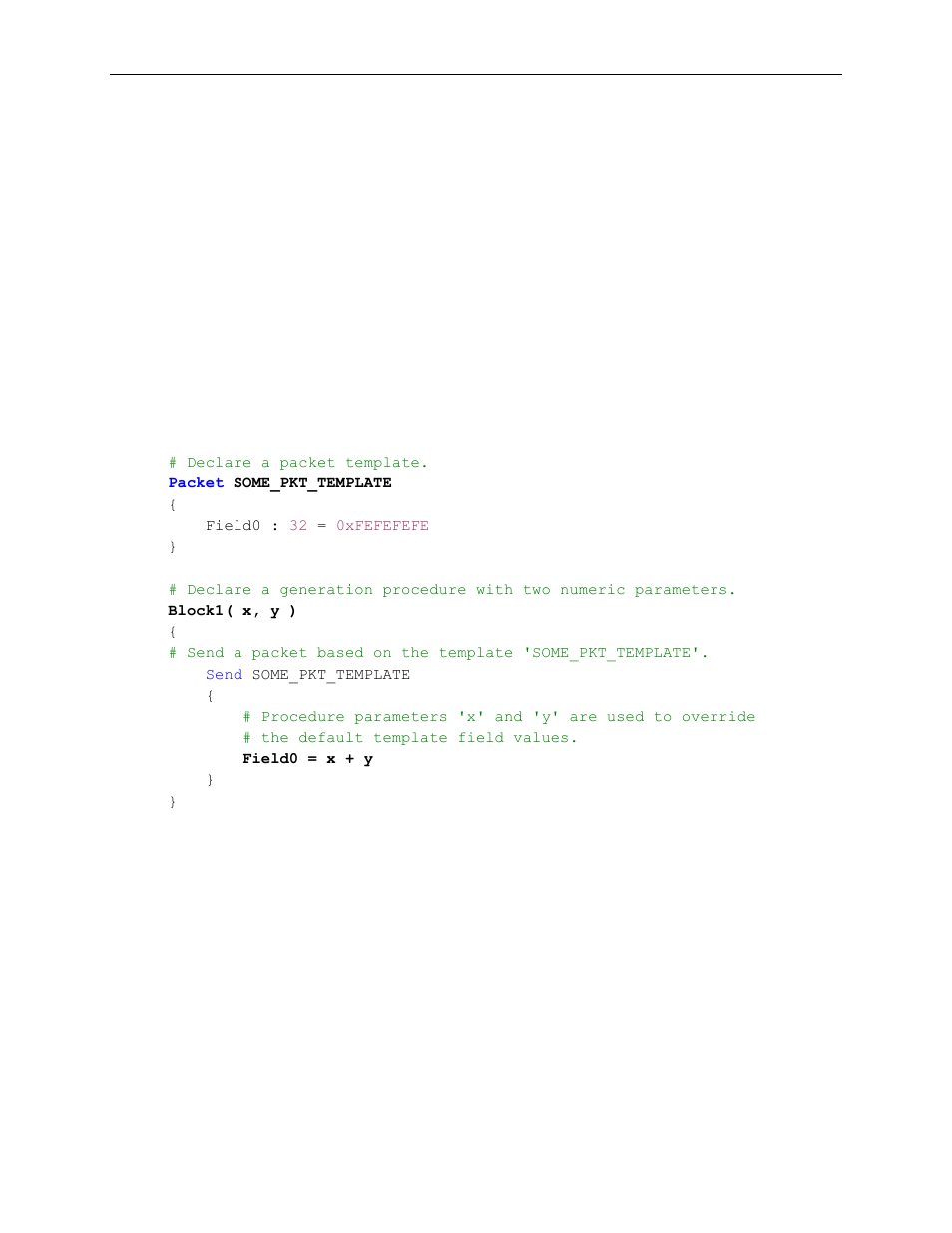 1 calling a generation procedure with parameters, Calling a generation procedure with parameters, Call directive | Teledyne LeCroy Voyager Exerciser Generation Script Language Manual User Manual | Page 125 / 167