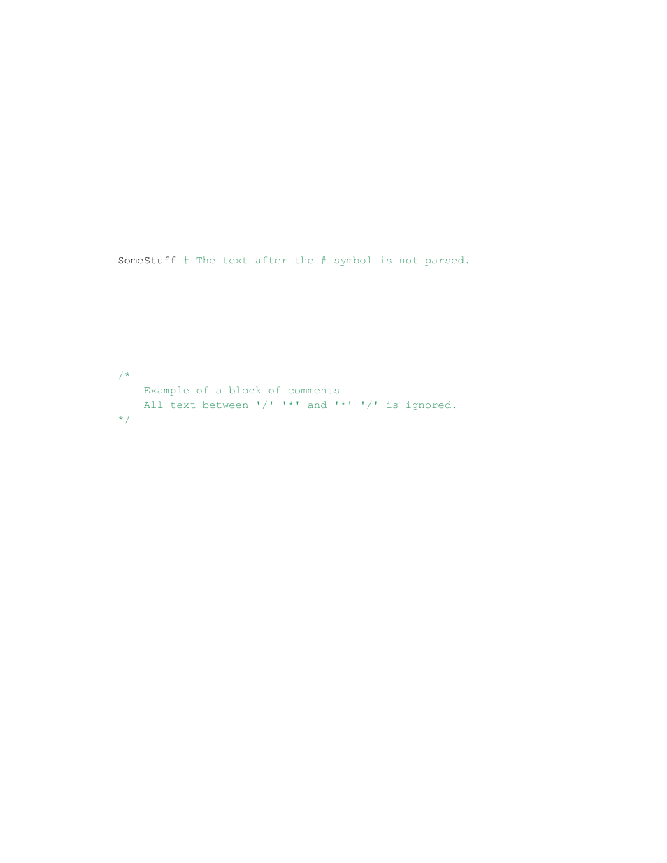 3 comments, 1 line comment, 2 block comment | Comments, Line comment, Block comment, Block_c, Line_c, 3comments | Teledyne LeCroy Voyager Exerciser Generation Script Language Manual User Manual | Page 13 / 167
