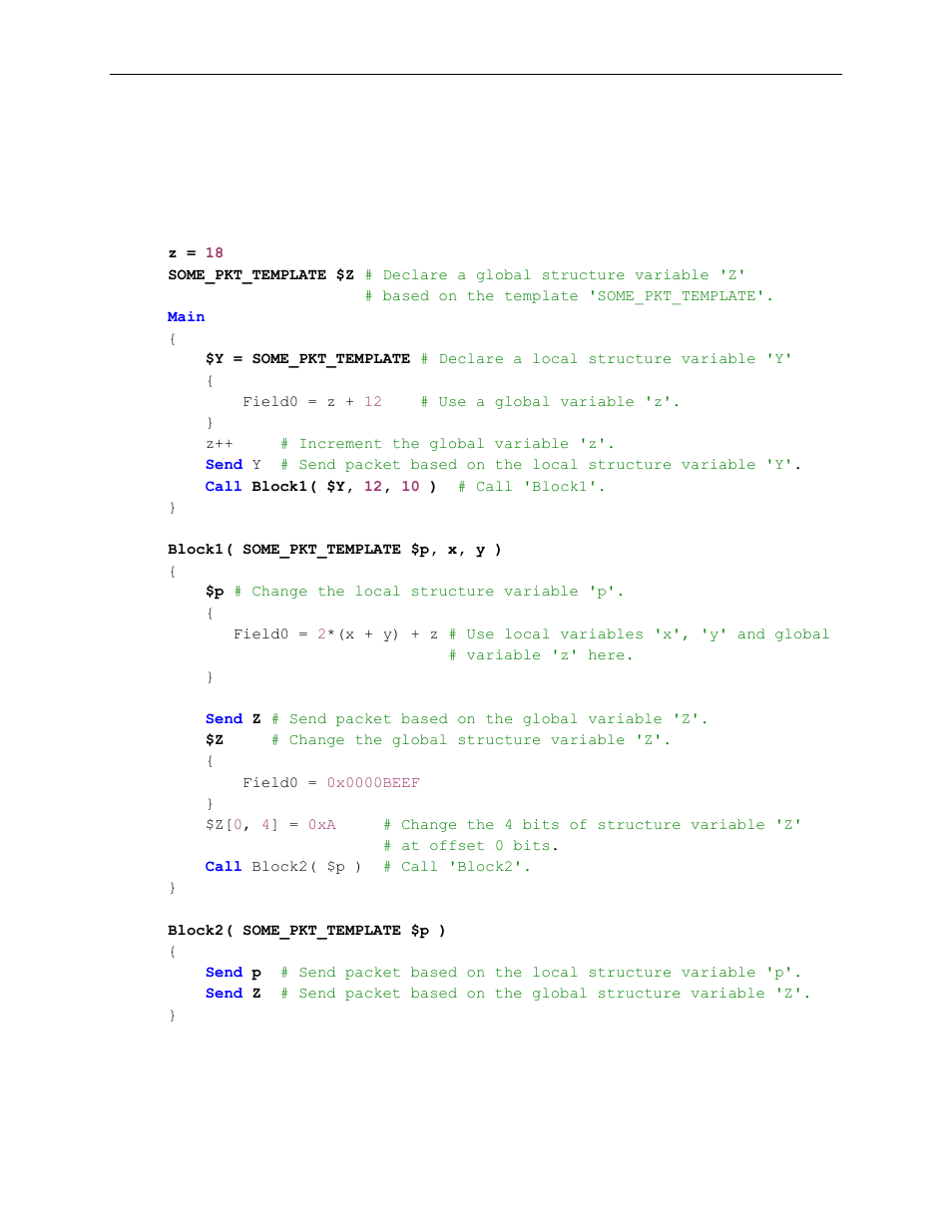 3 nested calls using global variables, Nested calls using global variables | Teledyne LeCroy Voyager Exerciser Generation Script Language Manual User Manual | Page 130 / 167