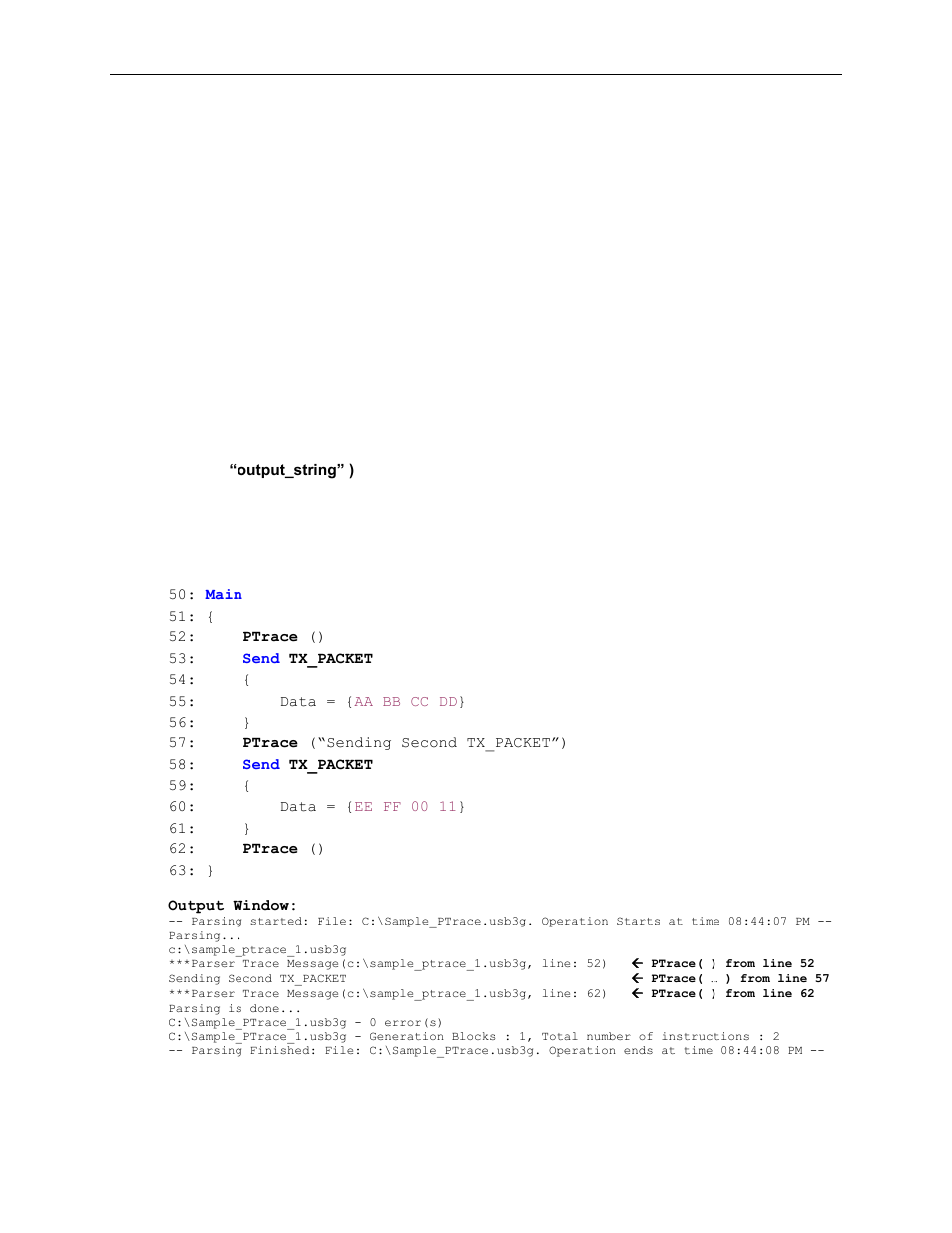 20 parser tracing functions, 1 ptrace( ) : parser trace, Parser tracing functions | Ptrace( ) : parser trace, Ptrace | Teledyne LeCroy Voyager Exerciser Generation Script Language Manual User Manual | Page 131 / 167