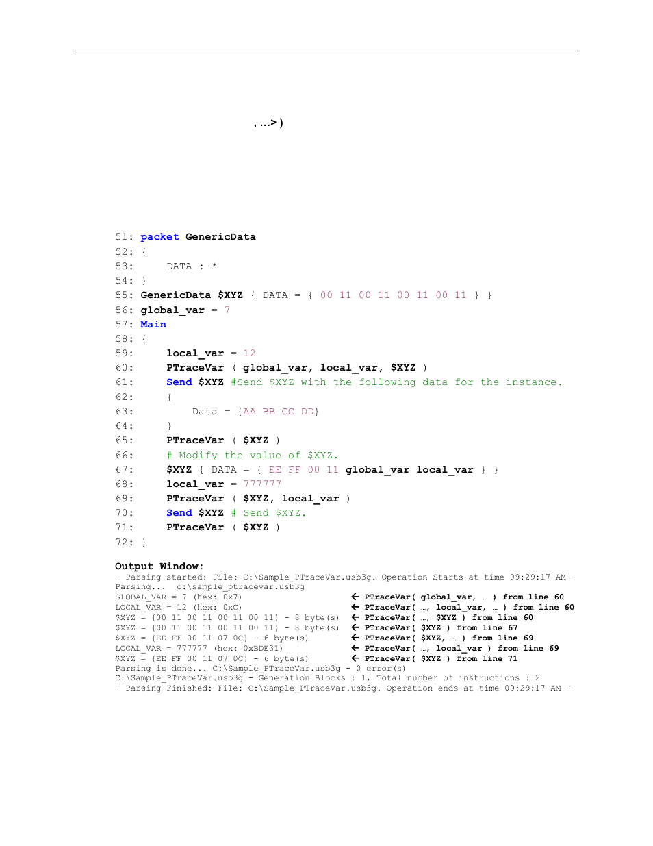 2 ptracevar( ) : parser trace variable, Ptracevar( ) : parser trace variable, Ptracevar | Teledyne LeCroy Voyager Exerciser Generation Script Language Manual User Manual | Page 132 / 167