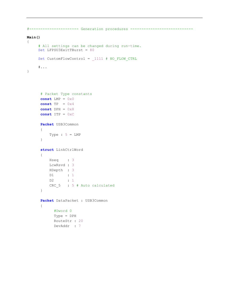 2 example script 2, Example script 2 | Teledyne LeCroy Voyager Exerciser Generation Script Language Manual User Manual | Page 148 / 167