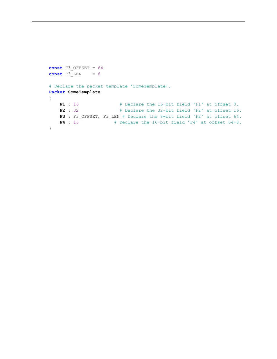 2 defining a field at the current offset, Defining a field at the current offset | Teledyne LeCroy Voyager Exerciser Generation Script Language Manual User Manual | Page 42 / 167