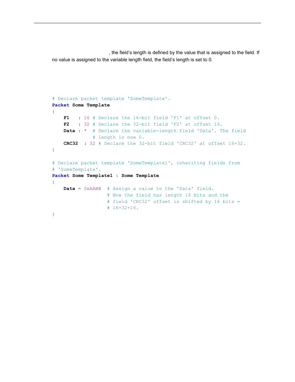 3 defining a field with variable length, Defining a field with variable length | Teledyne LeCroy Voyager Exerciser Generation Script Language Manual User Manual | Page 43 / 167