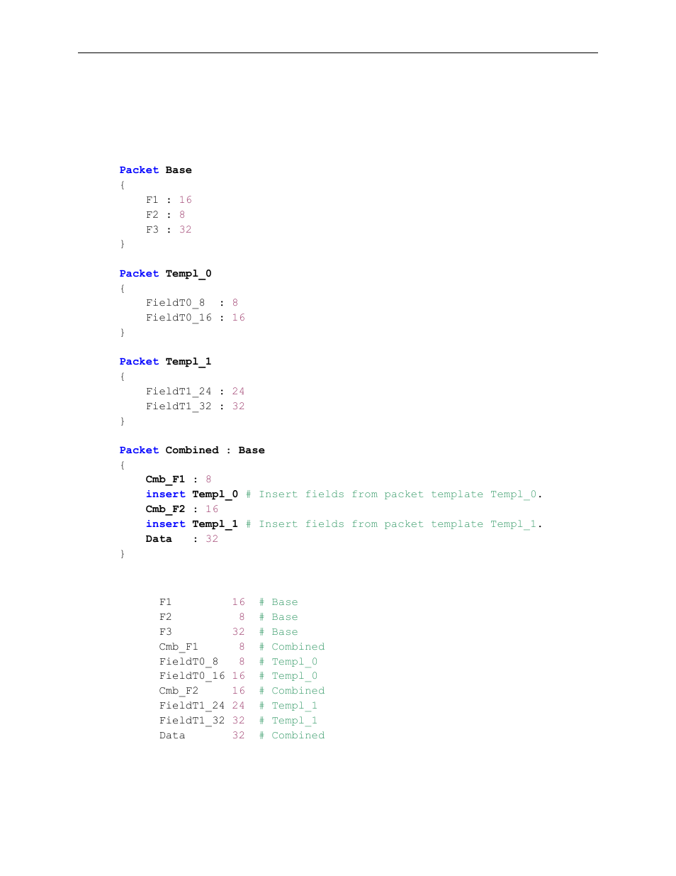 3 packet template insert directive, Packet template insert directive | Teledyne LeCroy Voyager Exerciser Generation Script Language Manual User Manual | Page 54 / 167