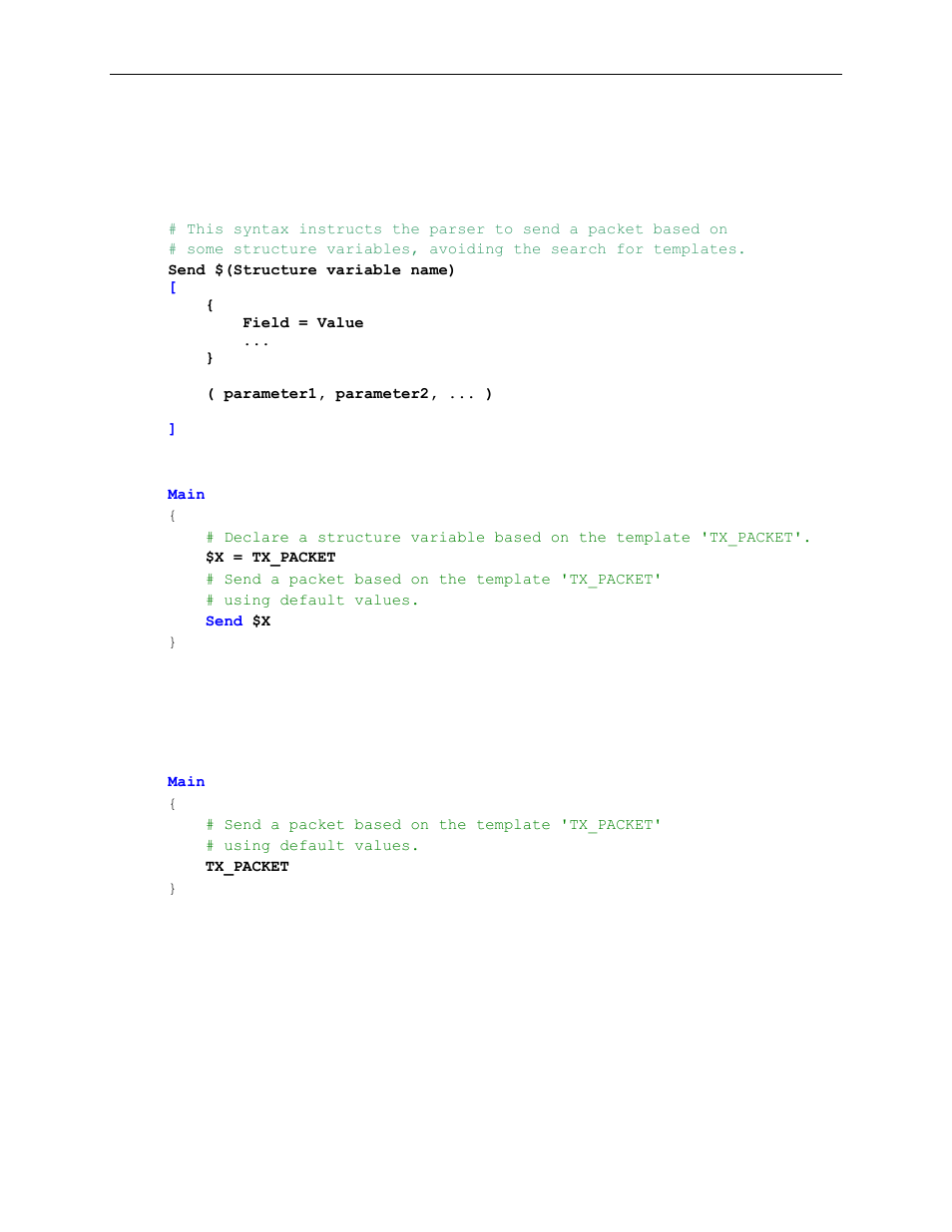 6 structure variable syntax, 1 omitting the send keyword, Structure variable syntax | Omitting the send keyword | Teledyne LeCroy Voyager Exerciser Generation Script Language Manual User Manual | Page 81 / 167