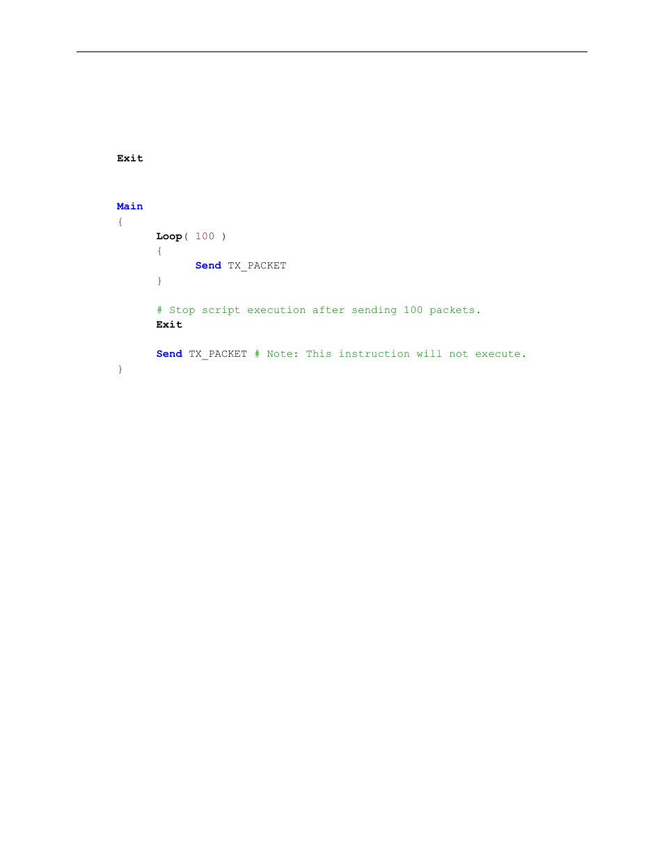 16 exit instruction, Exit instruction | Teledyne LeCroy Voyager Exerciser Generation Script Language Manual User Manual | Page 96 / 167