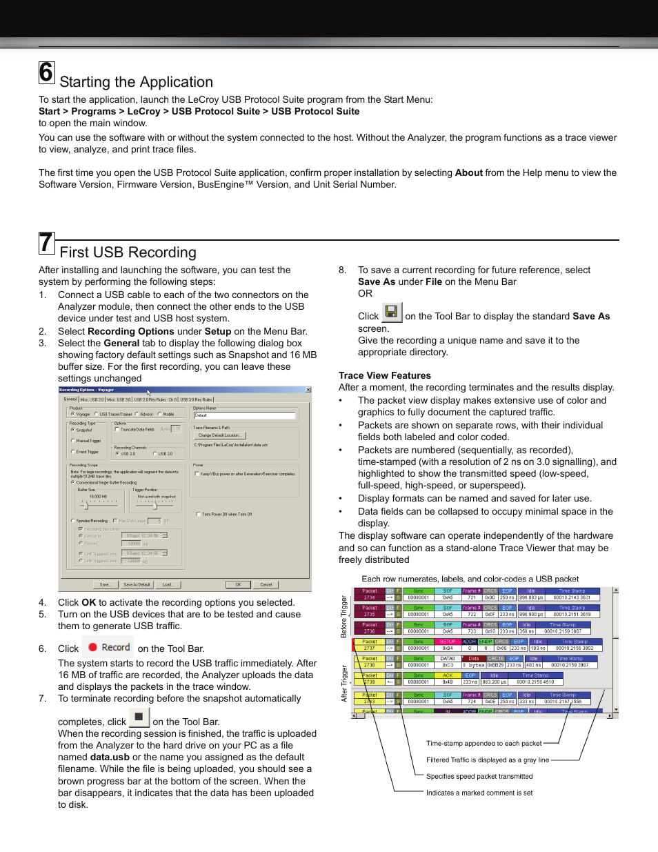 First usb recording, Starting the application | Teledyne LeCroy Voyager M3 Quick Start Guide User Manual | Page 3 / 4
